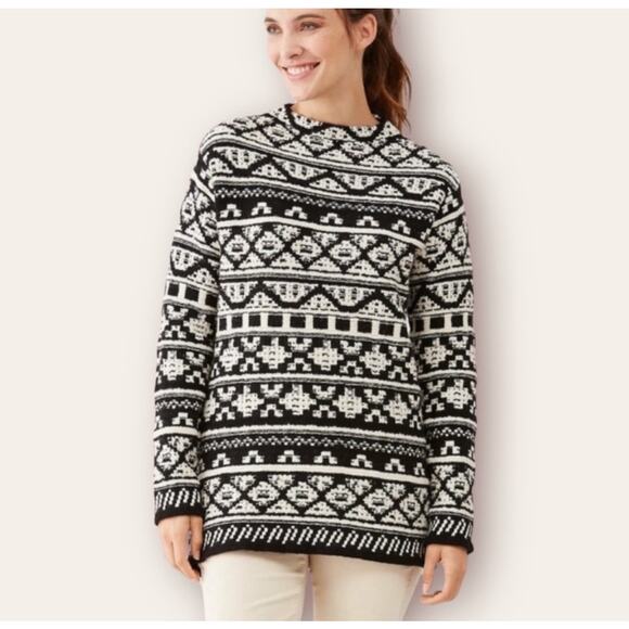 J.Jill Nordic Fair Isle Jacquard Knit Mock Neck Pullover Sweater Cotton Wool S - Picture 1 of 7